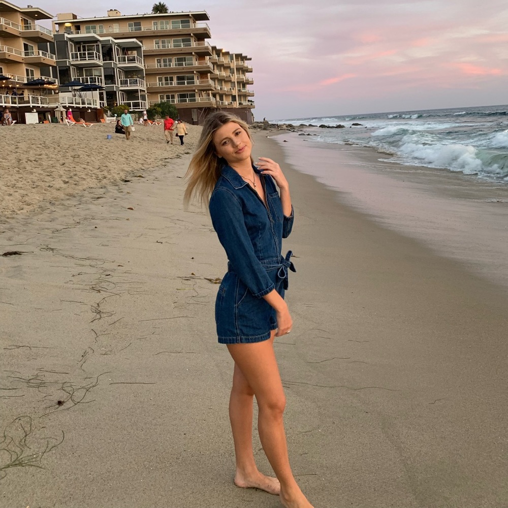 Free People blue denim long sleeve romper